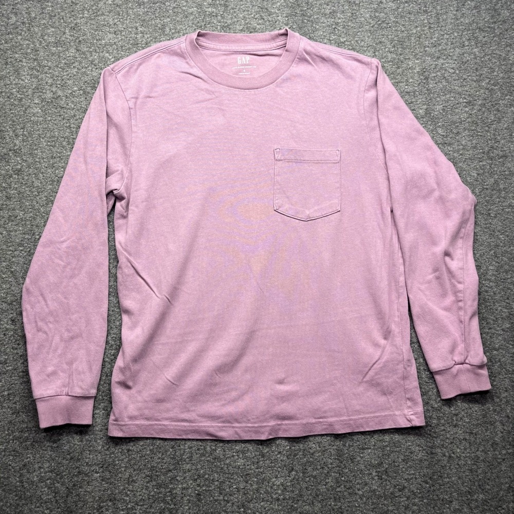 Gap Tee Mens Small Purple Unisex Long Sleeve Pocket Cotton‎ Crew Neck T-Shirt